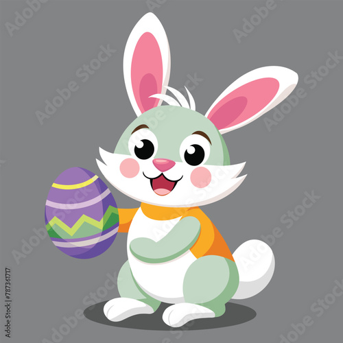 Happy ester day celebrating by a cute and happy rabbit with holding a ester egg flat color vector illustration decorative element for design template. 