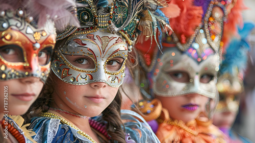 Children in masquerade costume, generative ai