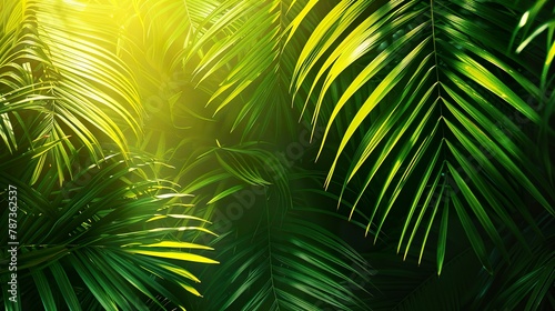 Palm Tree Leaves Illustration Background with Warm Summery Palette. Text Area