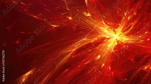 Fractal explosion star with gloss and lines on abstract red backdrop