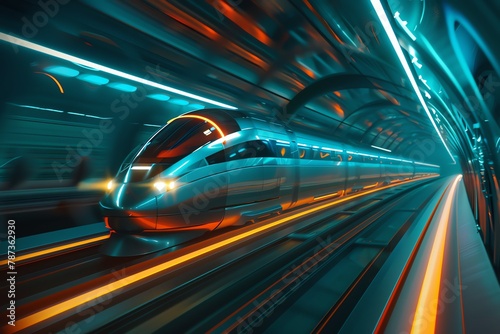 The future of transportation is here. The Hyperloop is a new type of train that can travel at speeds of over 600 miles per hour. It is powered by electricity and uses a vacuum tube to create a frictio photo