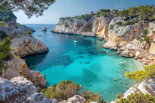 Body of Water Surrounded by Trees and Rocks © denklim