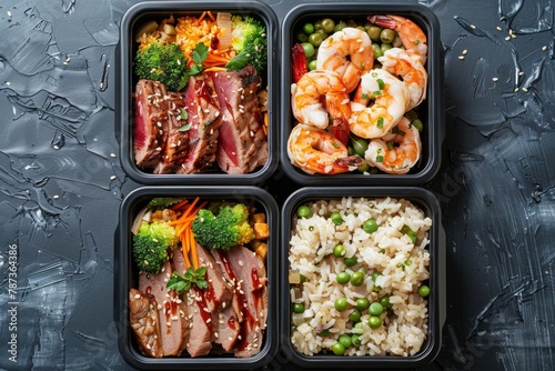 Diverse meal prep containers with delicious and healthy food options. © Good AI