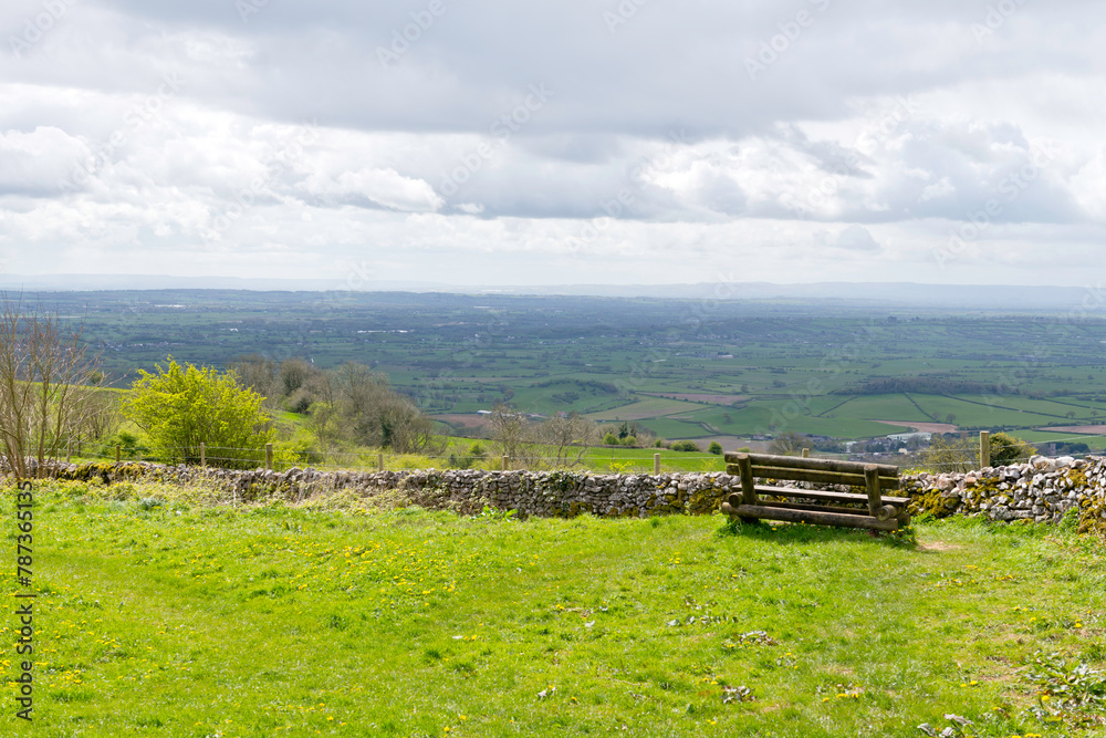 View from Deerleap viewpoint in the Mendip Hills looking across the Somerset landscape.	
