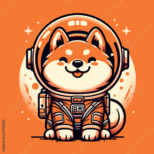 Cute Shiba Inu in astronaut attire with orange background