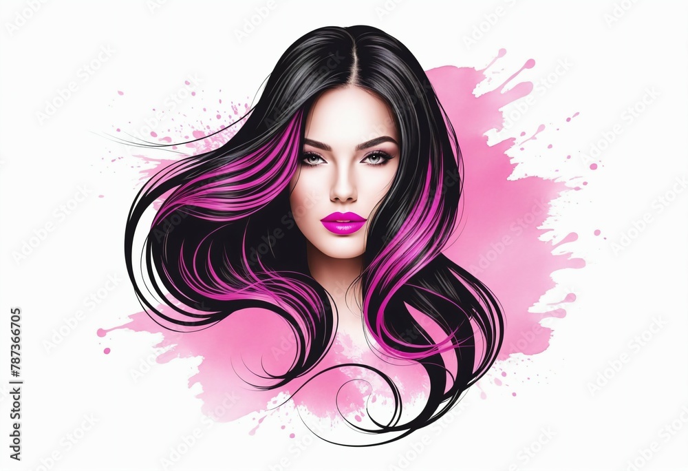Illustration of a beautiful woman with long hair, perfect as an icon representing a hair or beauty salon. Interior decoration, images to print as a picture for wall decoration.