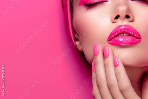 page cover design for nails and lips makeup . Women face