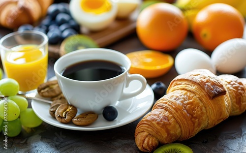 "Delicious Breakfast Spread: Fresh Fruits and Pastries"