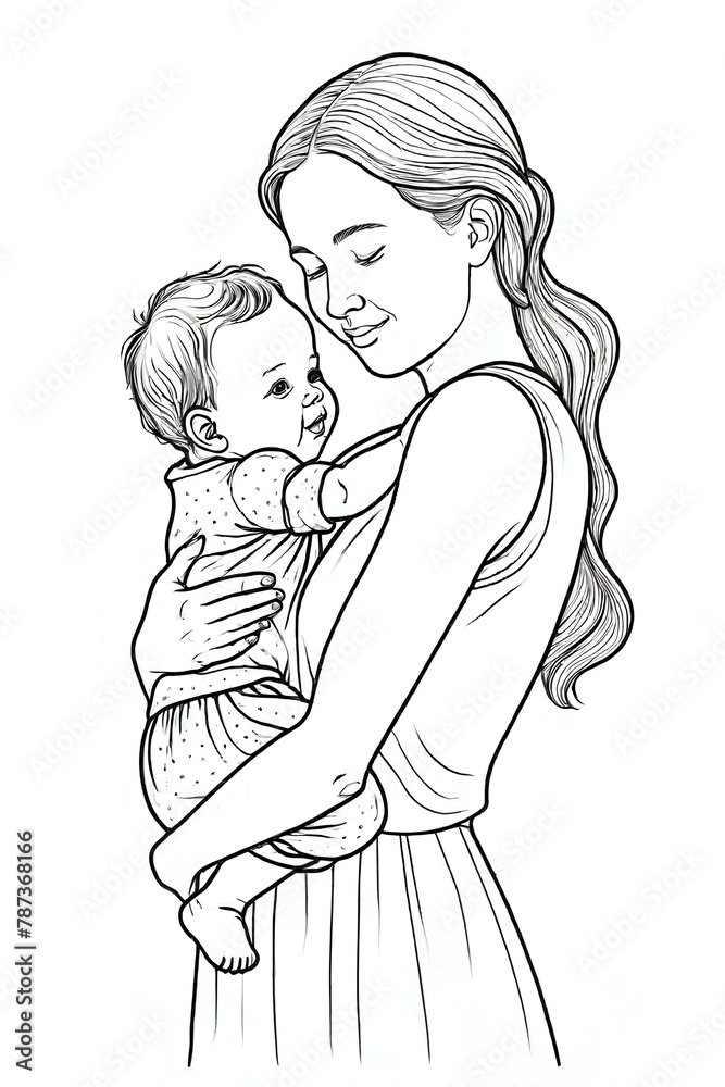 mother and child with outline style