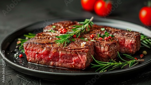 Delicious juicy beef steak on a barbecue grill, close-up
