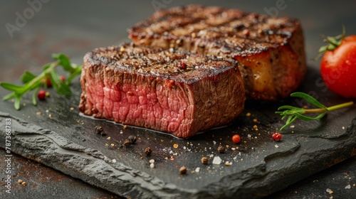Delicious juicy beef steak on a barbecue grill, close-up