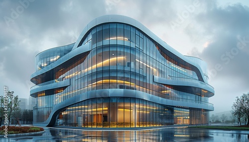 A large building with a curved facade and many windows by AI generated image photo