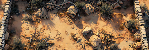 top view battlemap of the arizona desert. include a wall made entirely of bones.