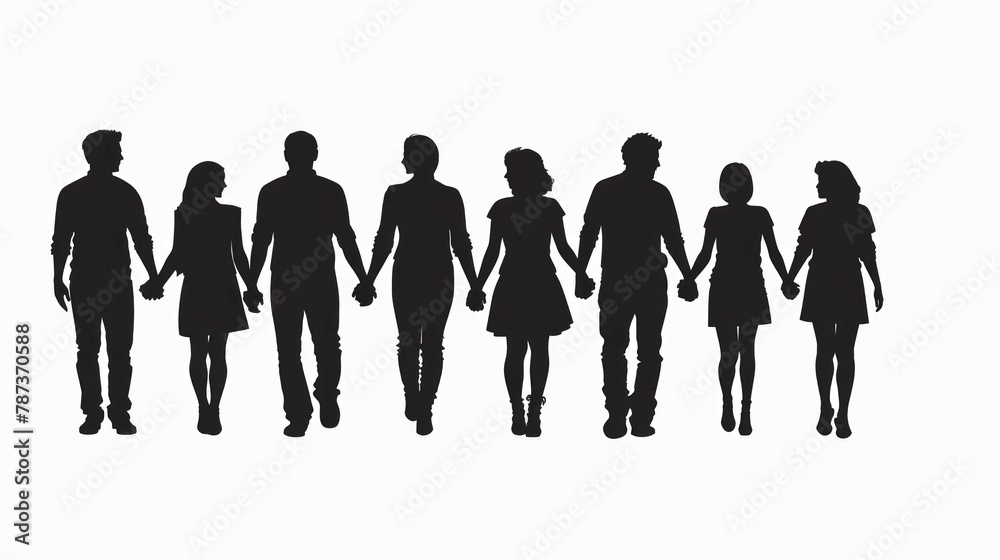 Group of People holding hands together silhouette.