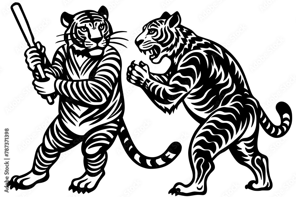 the-tigers-are-playing-cricket vector illustration the-tigers-are-playing-cricket vector illustration