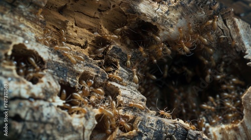 A fascinating look at a colony of termite larvae working together to construct a network of tunnels and chambers within a piece of © Justlight
