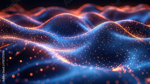 abstract wave background with glowing particles 3d rendering