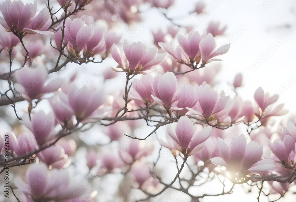 Close-up of pink magnolia flowers in bloom with a soft-focus background