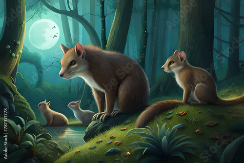 A magic animals in adark fantasy forest photo
