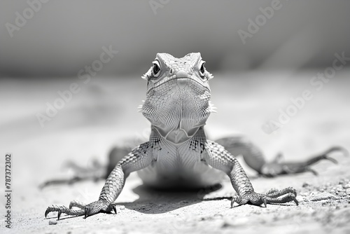 Close up Portrait of a Captivating Monochrome Lizard in Minimalist Documentary Photography Style