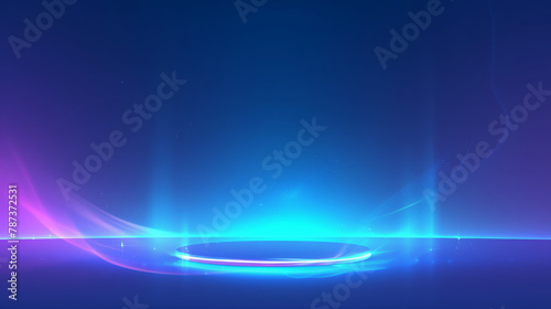 A podium in the center, product placement, abstract gradient background with purple and blue tones, blurred shapes. a dark blue gradient background with a blur effect, smooth lines and smooth curves.