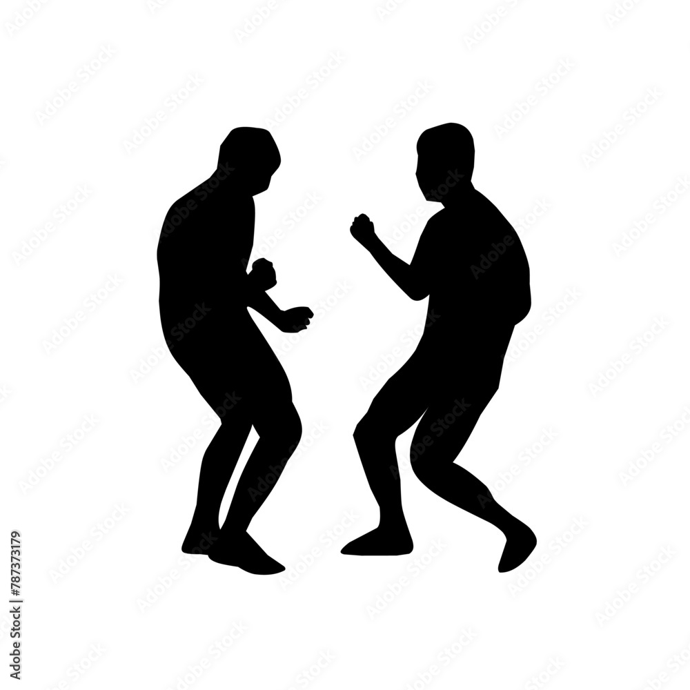Silhouette of two people fighting