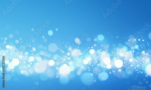 Abstract light blue background with bokeh lights and copy space for text. Background of glowing white dots on pastel sky color.