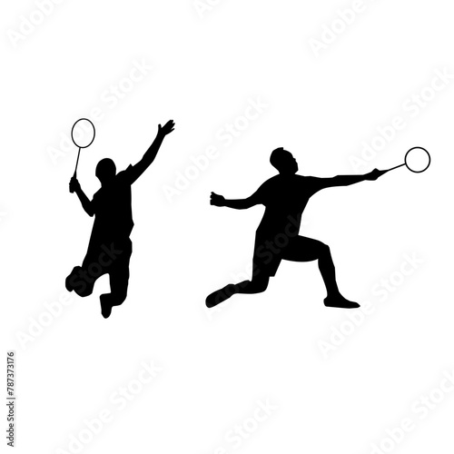 set of badminton player sport silhouette vector illustration