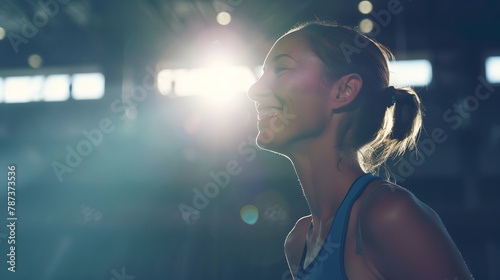 Happy athletic woman coming to sports training at the gym Copy space : Generative AI