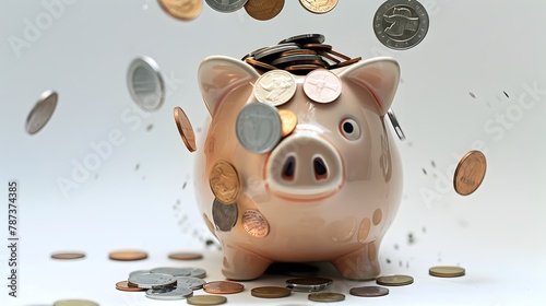 Surreal Savings A Piggy Bank with Falling Coins of Varied Denominations generative ai