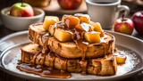 French toast with caramel apple topping, delicious seasonal breakfast. 