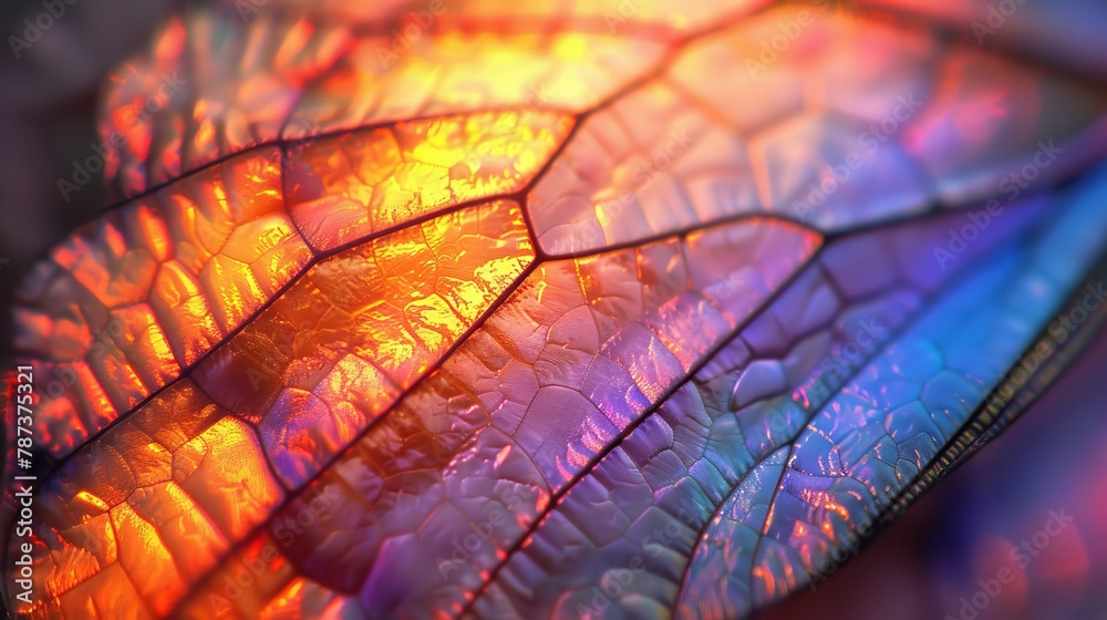 Insect Wings: A photo capturing the iridescence of a beetles wing Insect Wings: A photo capturing the iridescence of a beetles wing