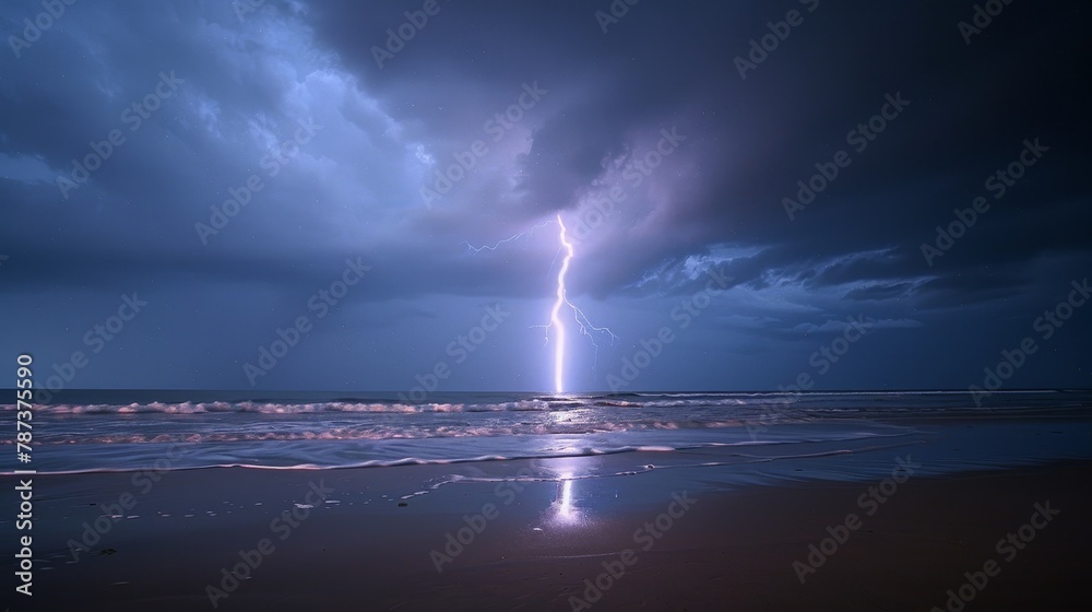 Lightning Strike: A photo capturing a lightning bolt striking the ocean during a storm