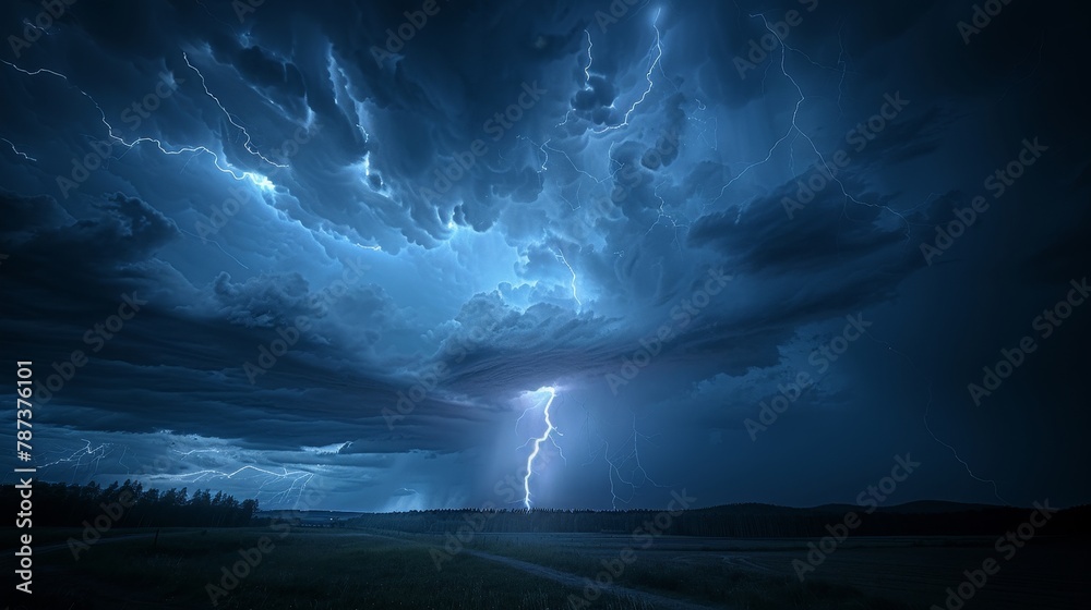 Night Thunderstorm: An image capturing the intensity of a night thunderstorm,
