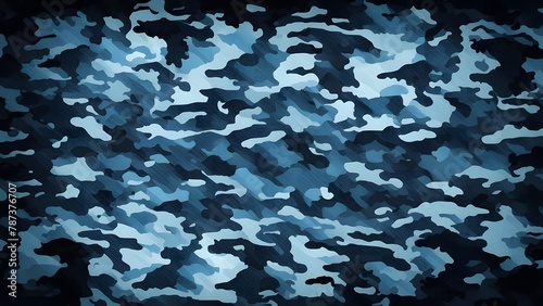 
Blue camouflage army background, modern pattern fabric texture, camouflage print photo