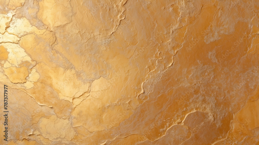 Background with texture of molten gold. Shiny golden metallic foil with light reflections