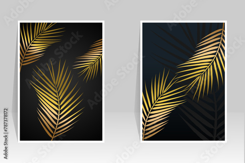 Botanical wall art vector. Palm leaf art image on dark background for prints, covers, wallpapers © Adhie