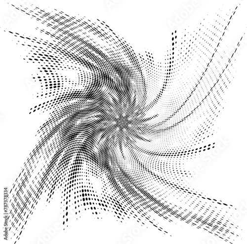 An elegantly twisted dotted web or mesh with the contours of a fluttering multi-pointed star. For logos, trademarks. Lightening the sector for text. Vector.
