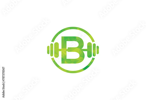 Free Download English alphabet B with a barbell low poly style. Lifting vector logo design. Vector logo for bodybuilding - GFXLoad