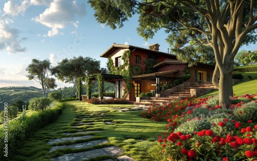 Exterior of a modern luxury chalet house in Latin American style.