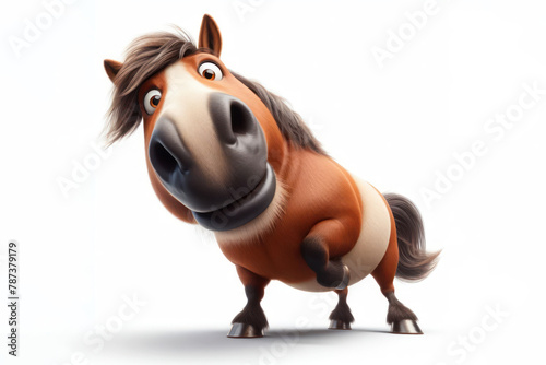 funny face of a surprised horse shot at a wide angle isolated on a white background