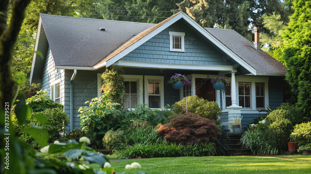 Cottage home, lush garden landscape, tranquil suburban living
