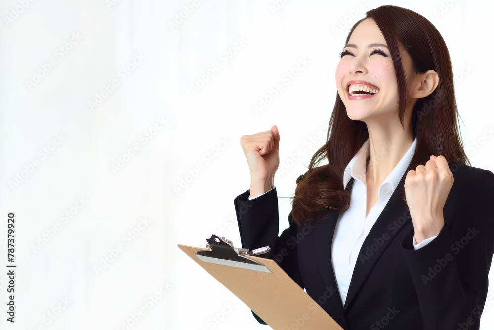 businesswoman celebrating good news on a white background businesswoman celebrating good news on a white background