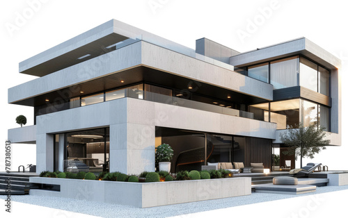 3D contemporary villa residence isolated on Transparent background.