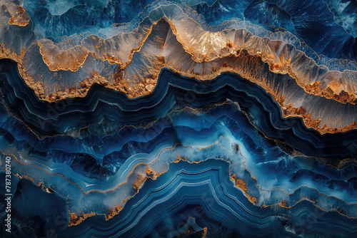  A stunning top view of an intricate blue agate surface, showcasing its rich textures and patterns. Created with Ai