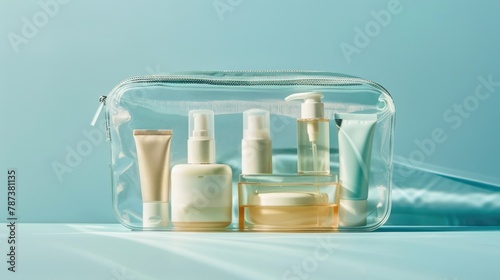 A skincare travel pack with mini-sized cleanser toner