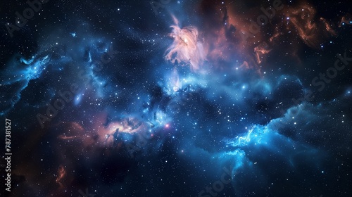 Beautiful dark blue space background with stars and nebula, space wallpaper. Generated by artificial intelligence.