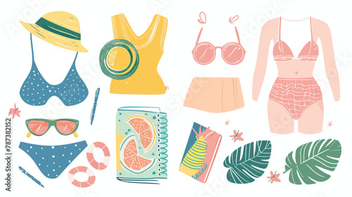 Big summer set. Four objects. Sun-tanned trendy girls