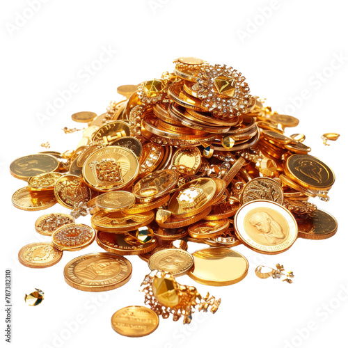 A pile of old golden coins and gems