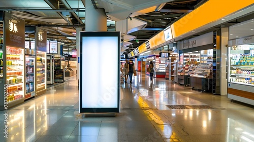 Sign and Billboard Mockup at duty free shop in departure terminal to promote your business or organization in a unique and eyecatching way : Generative AI photo